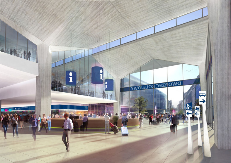 Wizualizacja nowego dworca w Katowicach - wejście do hali głównej