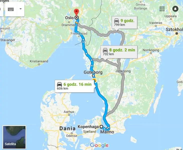 Trasa z Kopenhagi do Oslo to ok. 6 h jazdy