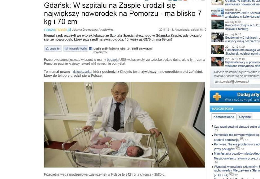 Padł rekord! 7 kg noworodek z Gdańska. To dziewczynka!
