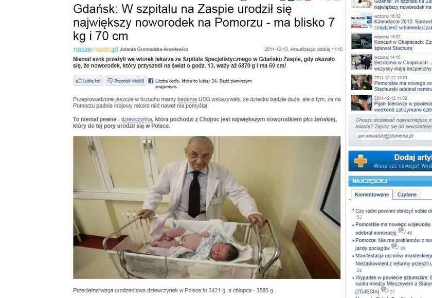 Padł rekord! 7 kg noworodek z Gdańska. To dziewczynka!