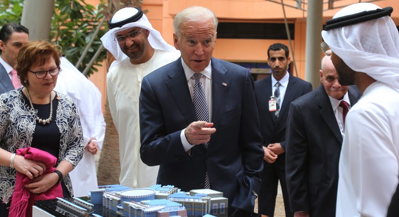 Then-Vice President Joe Biden tours Abu Dhabi on March 7, 2016.