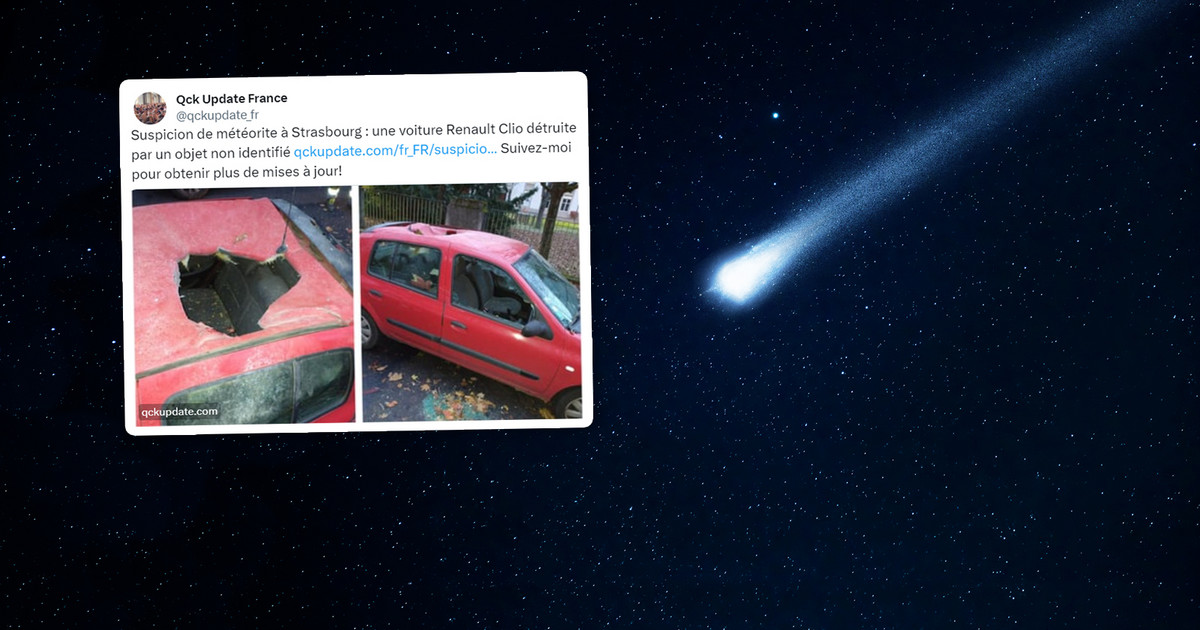 Mystérieuse destruction d’une voiture en France.  Le toit a dû être percé par une météorite