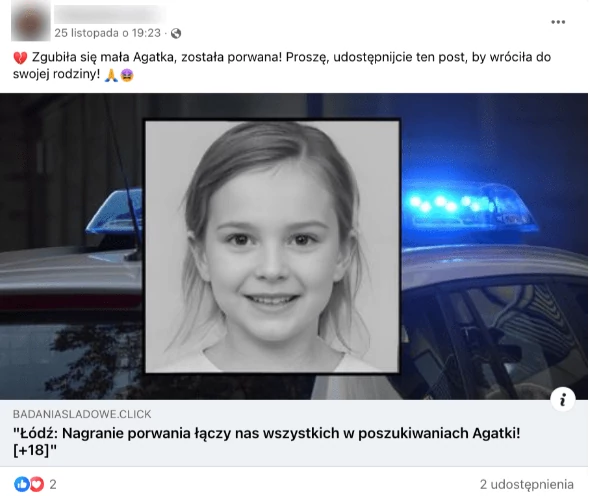 Informacja o porwaniu Agatki