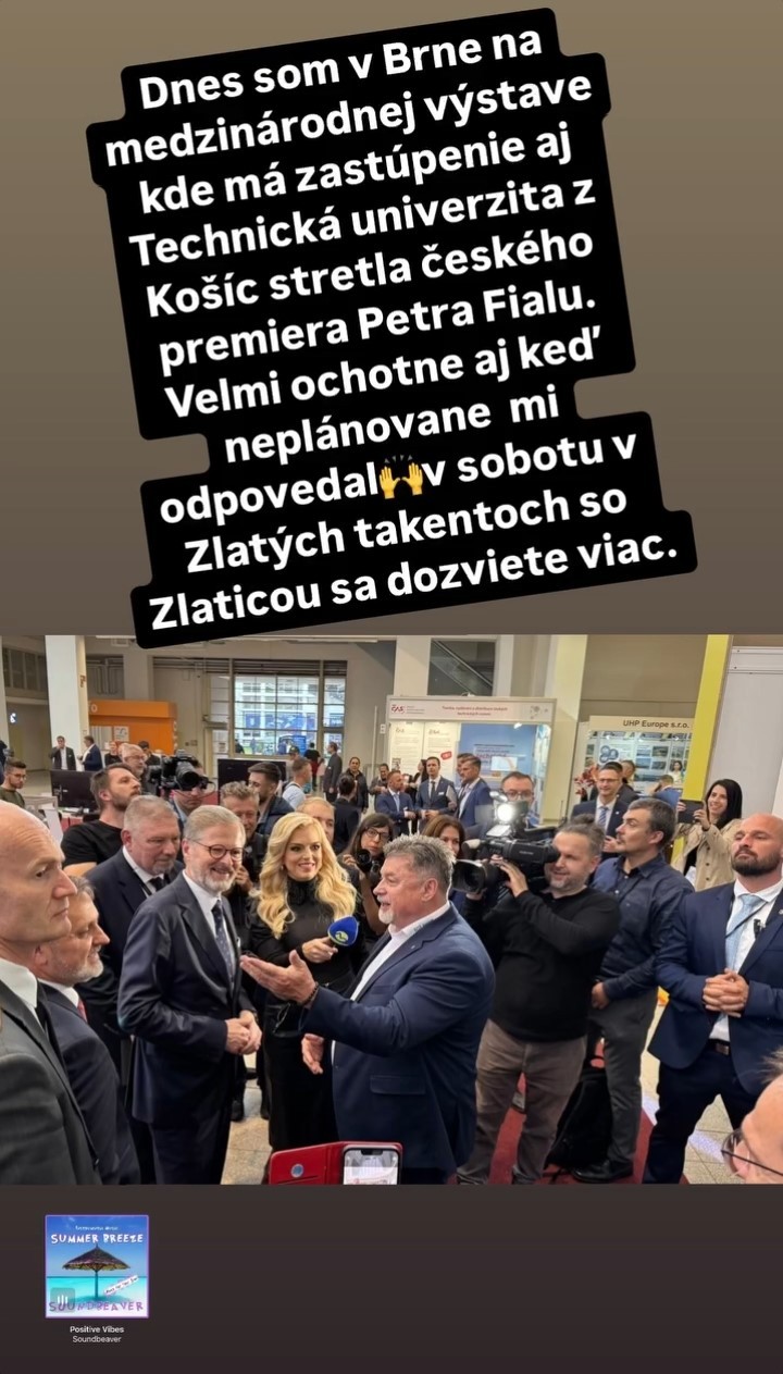 Zlatica Švajdová Puškárová počas natáčania relácie Zlaté talenty so Zlaticou neplánovane stretla českého premiéra Petra Fialu, ktorý jej ochotne odpovedal na otázky.