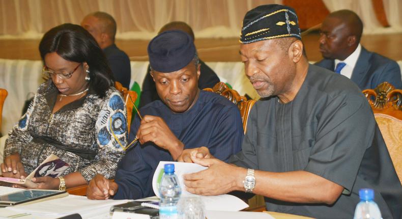 From L-R: Adeosun, VP Osinbajo and Udo Udoma