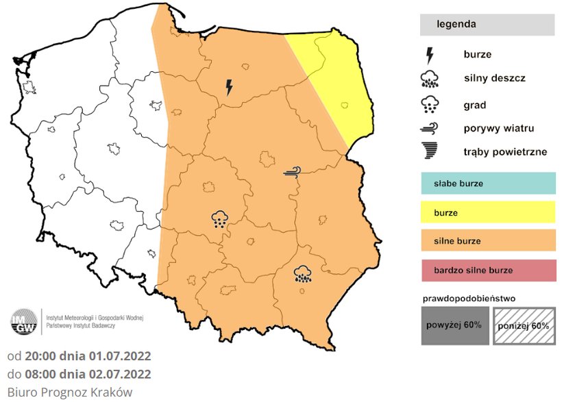 Prognoza burz na noc z piątku na sobotę