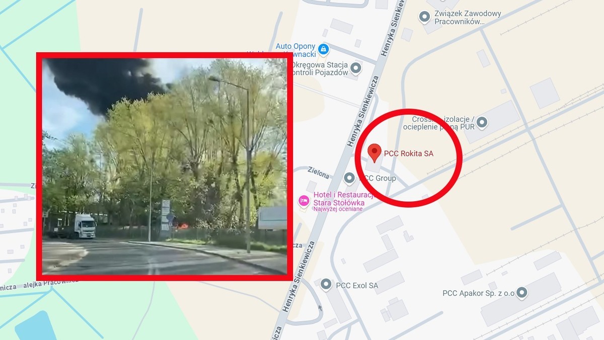 Pożar w zakładach chemicznych na Dolnym Śląsku. Słup dymu widziany z kilometrów
