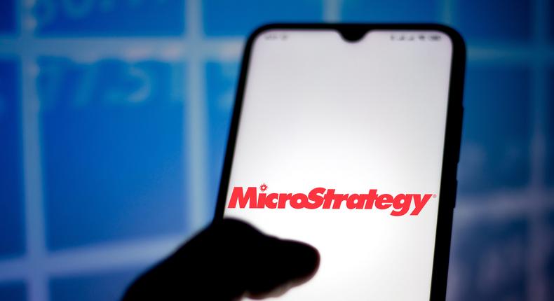 MicroStrategy Incorporated logo seen displayed on a smartphone.
