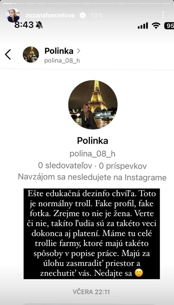 Zuzana Kovačič Hanzelová zdieľala hroznú správu, ktorú jej niekto napísal.