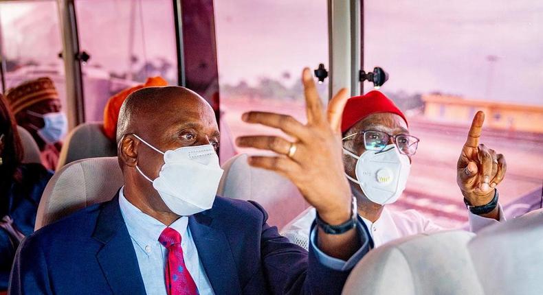 Amaechi (left) and Okowa in Delta State 