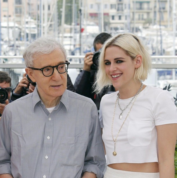 Actress Blake Lively jokes with director Woody Allen and actress Kristen Stewart as they pose during a photocall for the film Cafe Society out of competition before the opening of the 69th Cannes Film Festival in Cannes