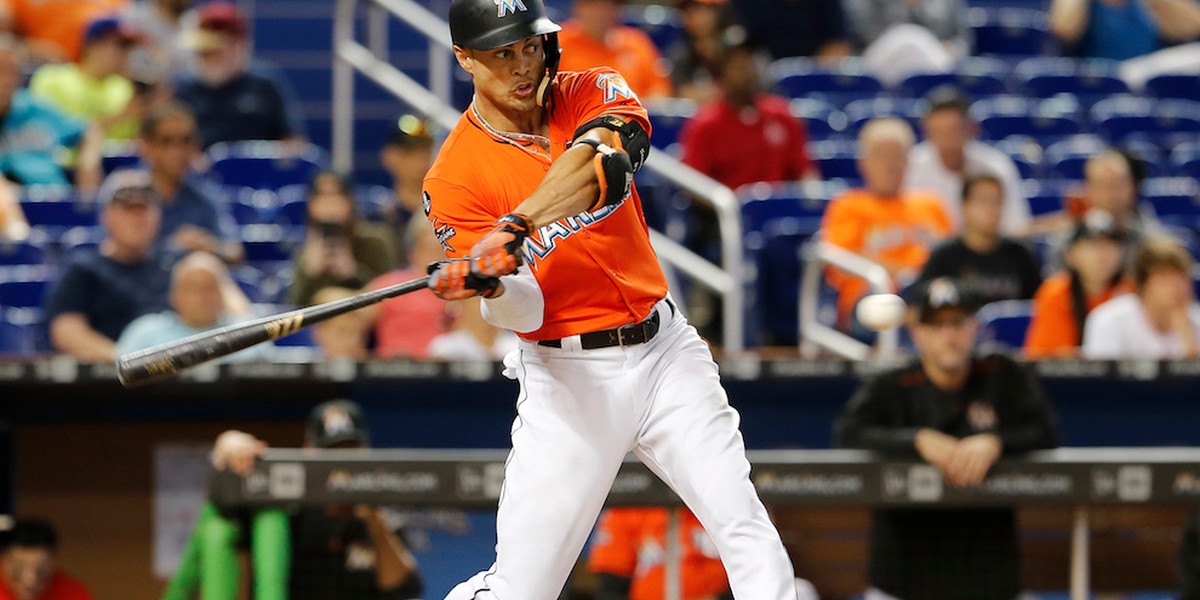 Giancarlo Stanton dented a TV camera with his 53rd home run of the season