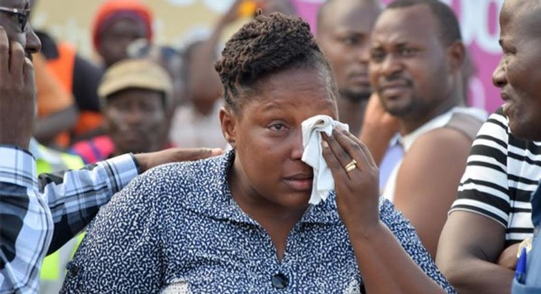 An emotional Rose Mueni after learning of her husband's death