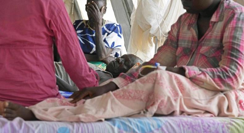 Refugees from South Sudan receive treatment at the Bidibidi health centre in the northern Ugandan district of Yumbe on April 14, 2017