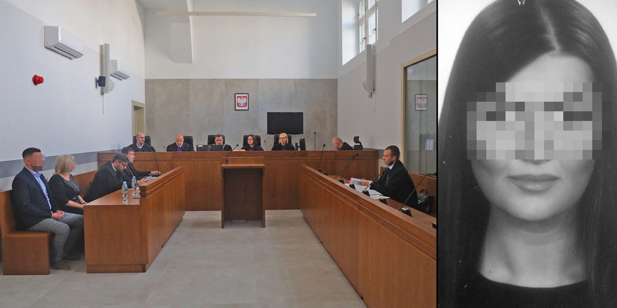 Gruzin Mamuka K. (ława oskarżonych jest po prawej stronie sali) przed sądem w Łodzi.