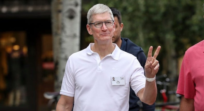 Tim Cook at the Allen & Company Sun Valley Conference — the first stop on many billionaire's summer calendars.Drew Angerer/Getty Images