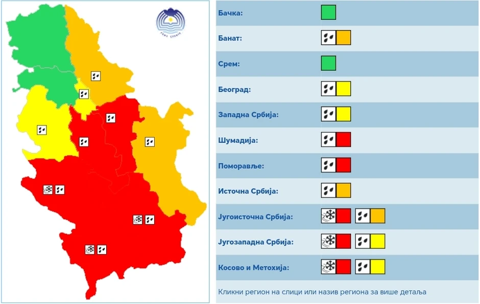 Meteoalarm za petak, 3. oktobar