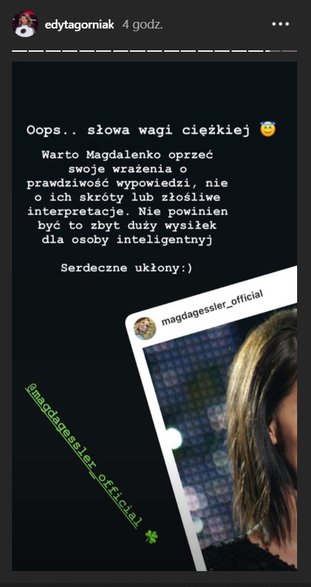 Edyta Górniak o Magdzie Gessler na Instagramie