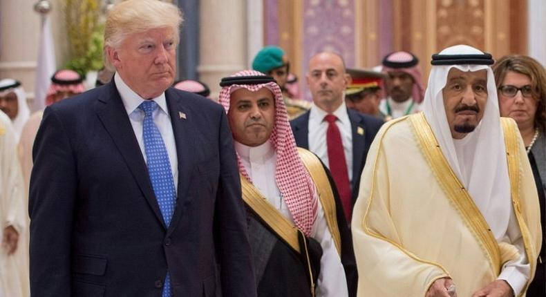 Saudi King Salman bin Abdulaziz al-Saud (right) and US President Donald Trump attend a meeting of the Gulf Cooperation Council in Riyadh