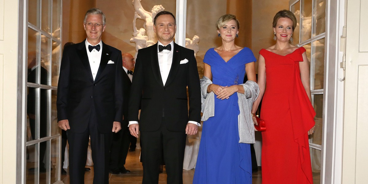 Andrzej Duda z małżonką i para królewska Belgii - Filip I Koburg i królowa Matylda