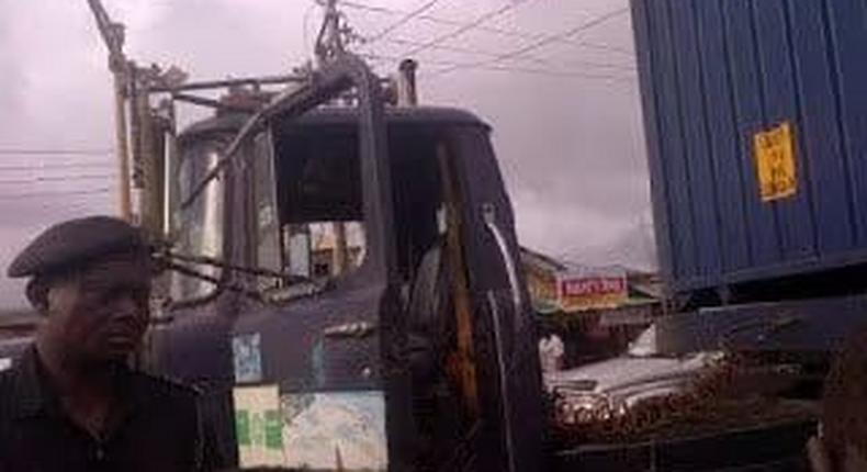 Driver electrocuted after trailer touches high tension wire at Isolo, Lagos State