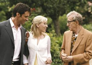 Woody Allen z gwiazdami swojego filmu - Hugh Jackmanem i Scarlett Johansson