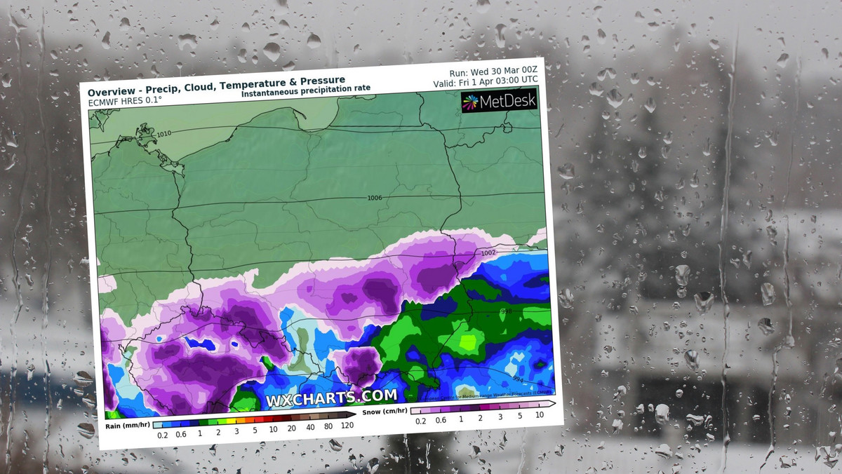Prognoza pogody na czwartek, 31 marca. Północ sucha, na południu śnieg i ulewy