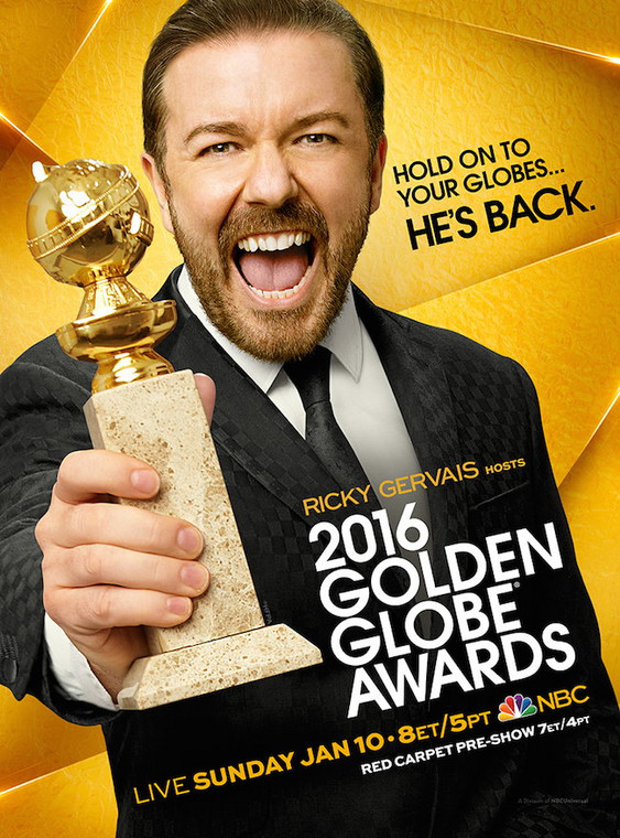 Ricky Gervais na plakacie zapowiadającym Złote Globy 2016