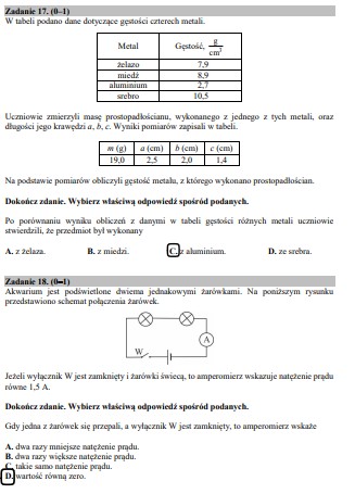 Egzamin gimnazjalny z części przyrodniczej - odpowiedzi 