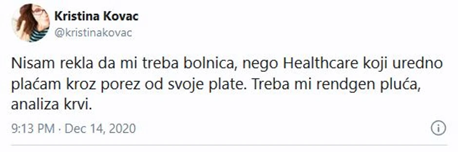 Kristinina objava na Tviteru