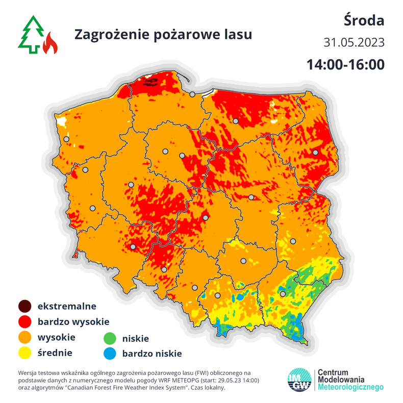 Prognoza zagrożenia pożarowego w środę