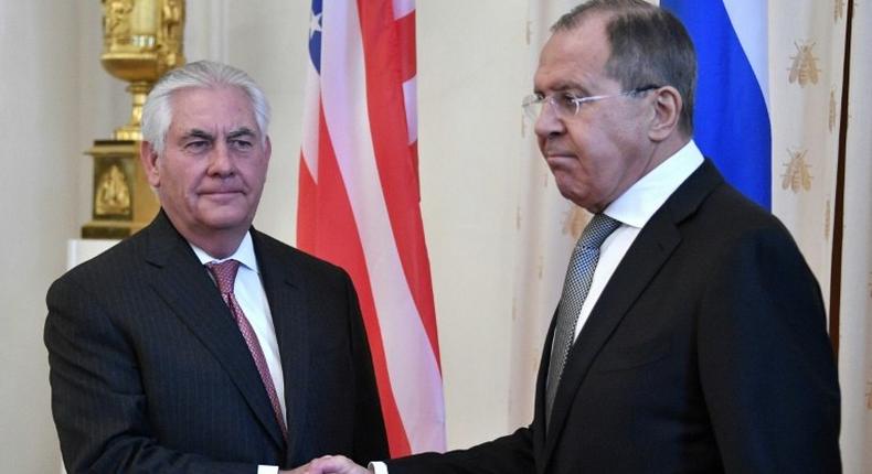 Russian Foreign Minister Sergei Lavrov and US Secretary of State Rex Tillerson, seen here at a meeting in Moscow in April, will meet in Washington on Moscow on May 10.