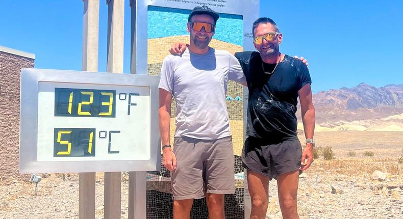 Ray Zahab (right) achieves what many would consider unthinkable. Here he is standing in Death Valley when it's 123 degrees Fahrenheit.Kent Keeler