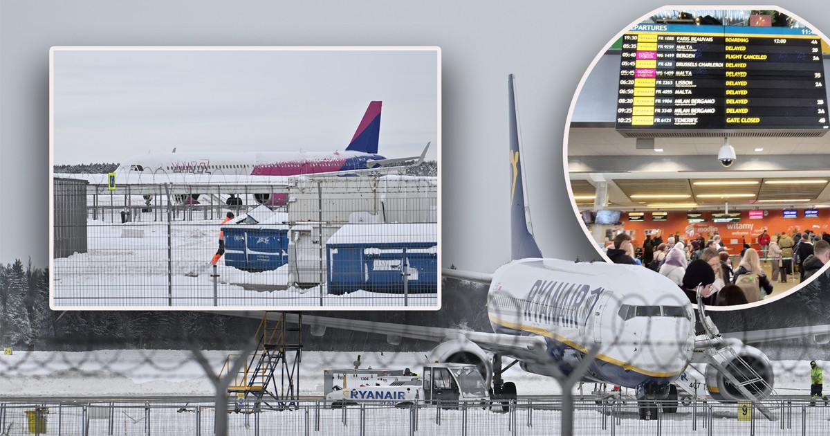 Śnieg sparaliżował lotnisko w Modlinie. "Byli zamknięci w samolocie przeszło trzy godziny"