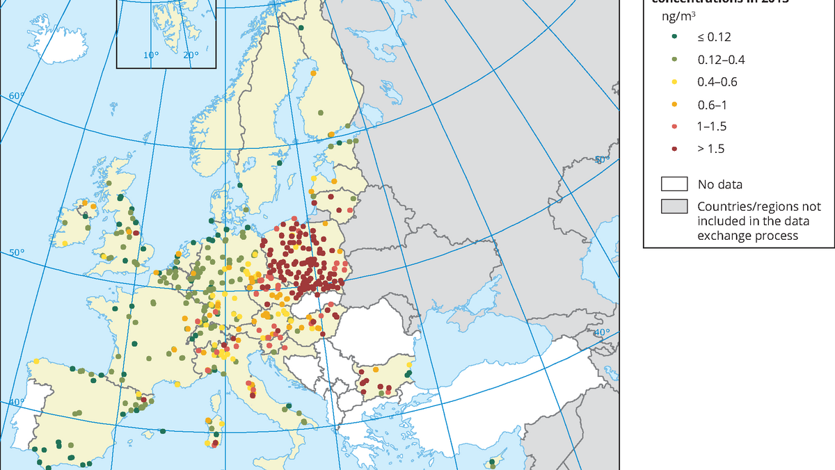 Koncentracja benzo(a)pirenu w Europie