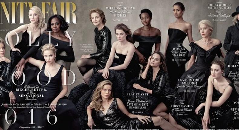 Jane Fonda, Cate Blanchett, Viola Davis, Jennifer Lawrence, Lupita Nyong’o, Charlotte Rampling, Brie Larson, Rachel Weisz, Alicia Vikander, Gugu Mbatha-Raw, Helen Mirren, Saoirse Ronan and Diane Keaton for Vanity Fair Magazine's 2016 Hollywood issue.