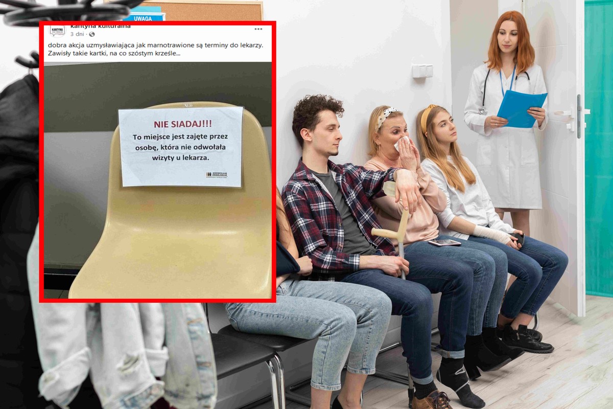 Kartka przyklejona do krzesła w przychodni. Pacjenci nie kryli zdziwienia