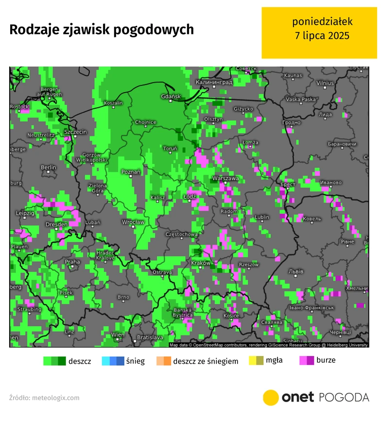 Początek nowego tygodnia zapowiada się z większą ilością deszczu