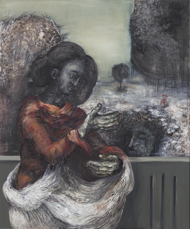 Majka II - Prilog za evropsku istoriju (2018, komb. tehnika na platnu, 110x90cm), Kristina Pirković