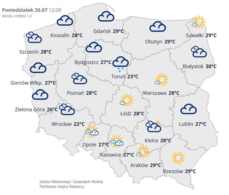 Prognoza pogody dla Polski - poniedziałek 26 lipca 2021