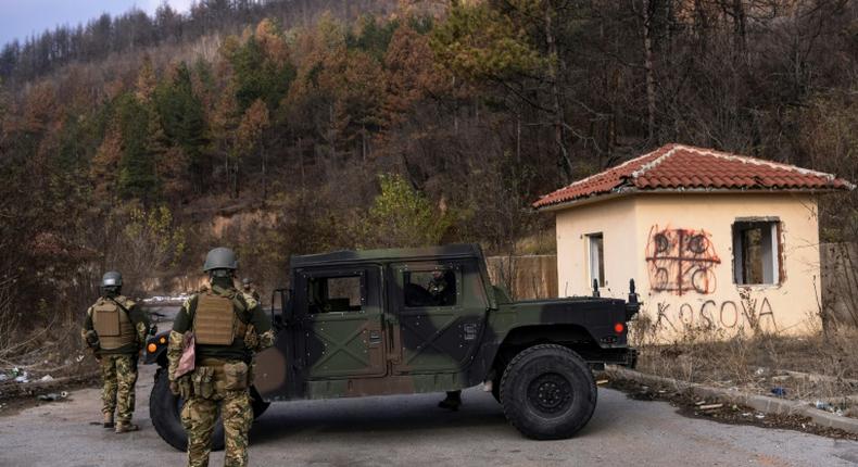 Troops from the NATO-led peacekeeping mission in Kosovo (KFOR) in the Serb-dominated north last month