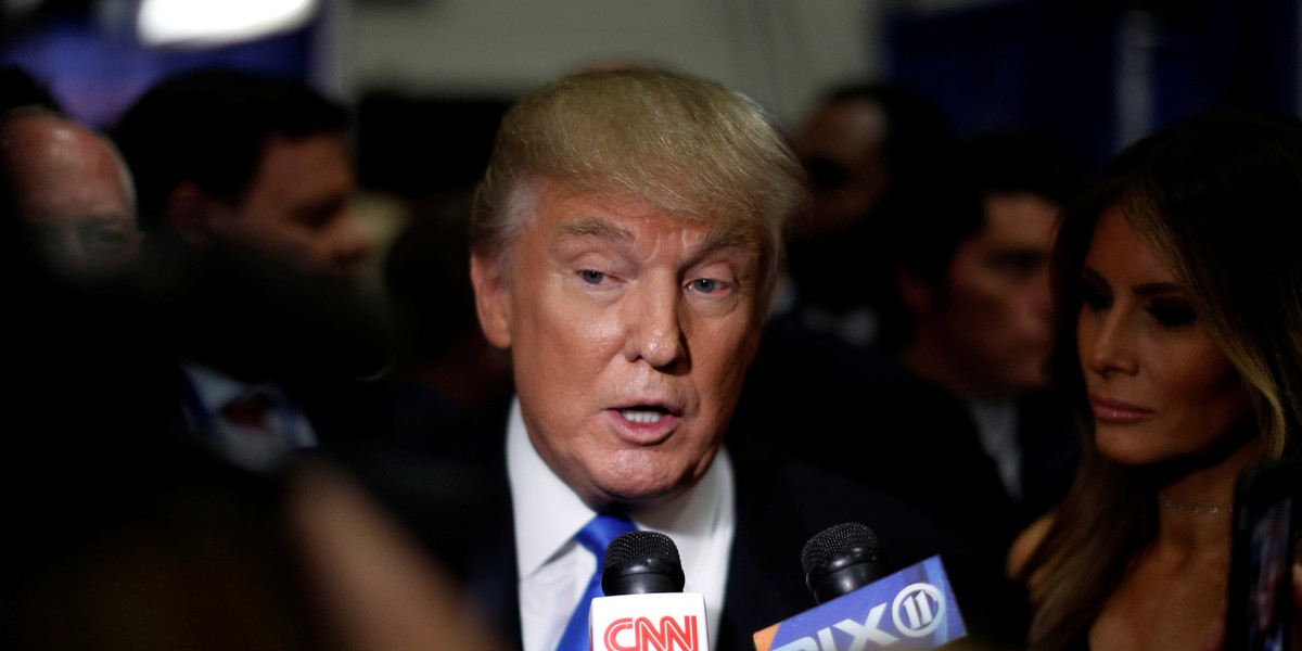 Donald Trump with reporters on Monday night after the first presidential debate.