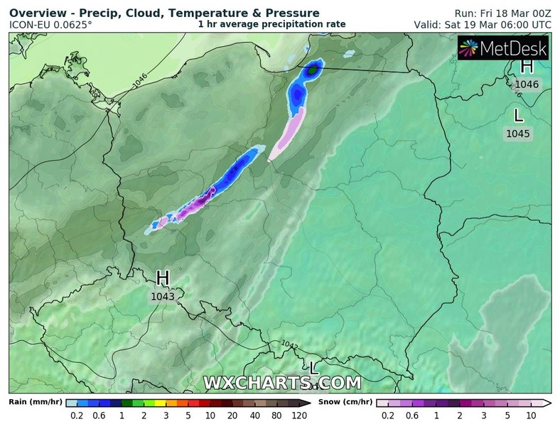 W nocy na zachodzie i północnym zachodzie może słabo popadać