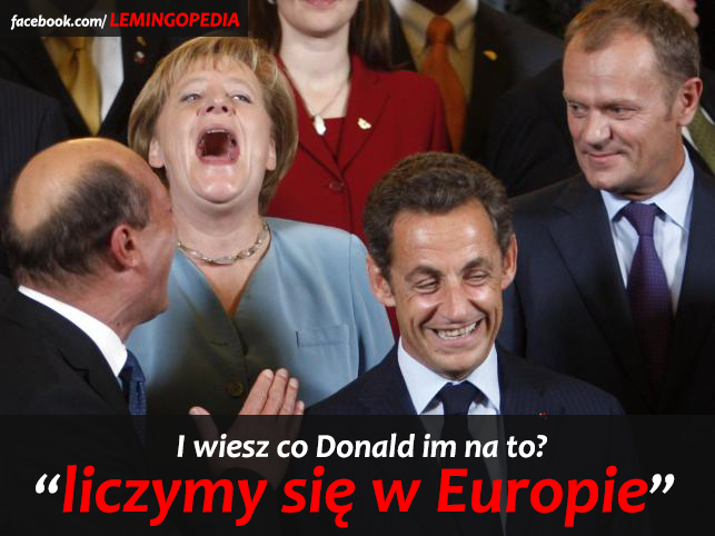 Mem z Angelą Merkel i Donaldem Tuskiem / lemingopedia
