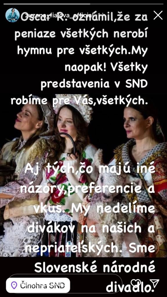 Fialová sa vyjadrila na Instagrame.