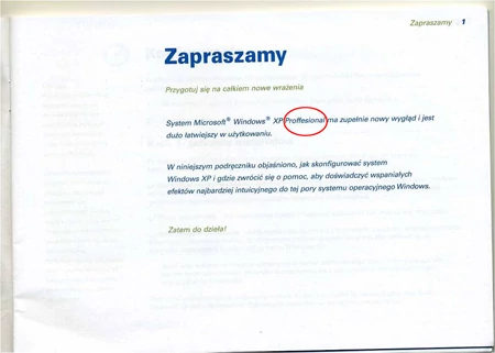 Podrobiony podręcznik do Windowsa XP z błędami językowymi. (fot. materiały firmy Microsoft)