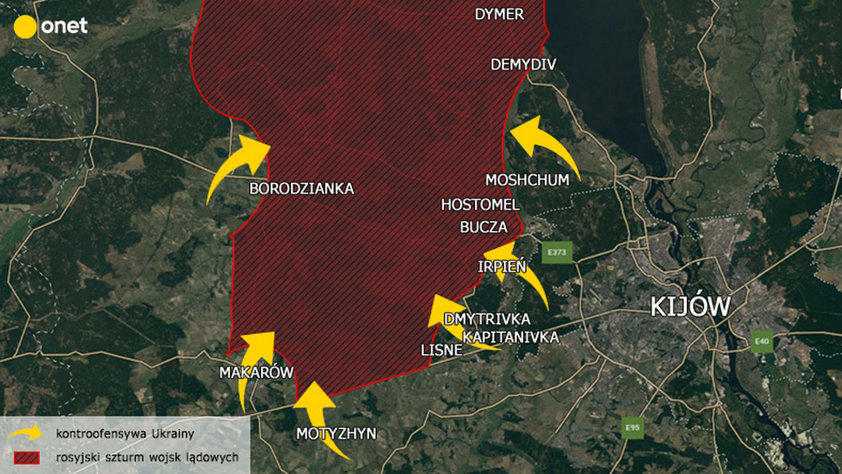 Inwazja Rosji na Ukrainę. Zmiana sytuacji na zachodzie od Kijowa [MAPA]