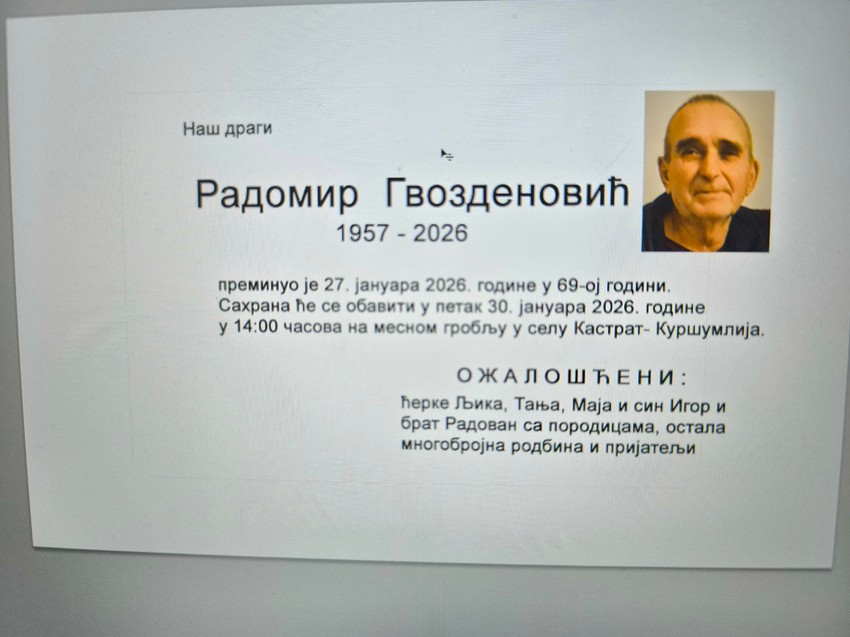 Umrlica nastradalog Radomira u požaru