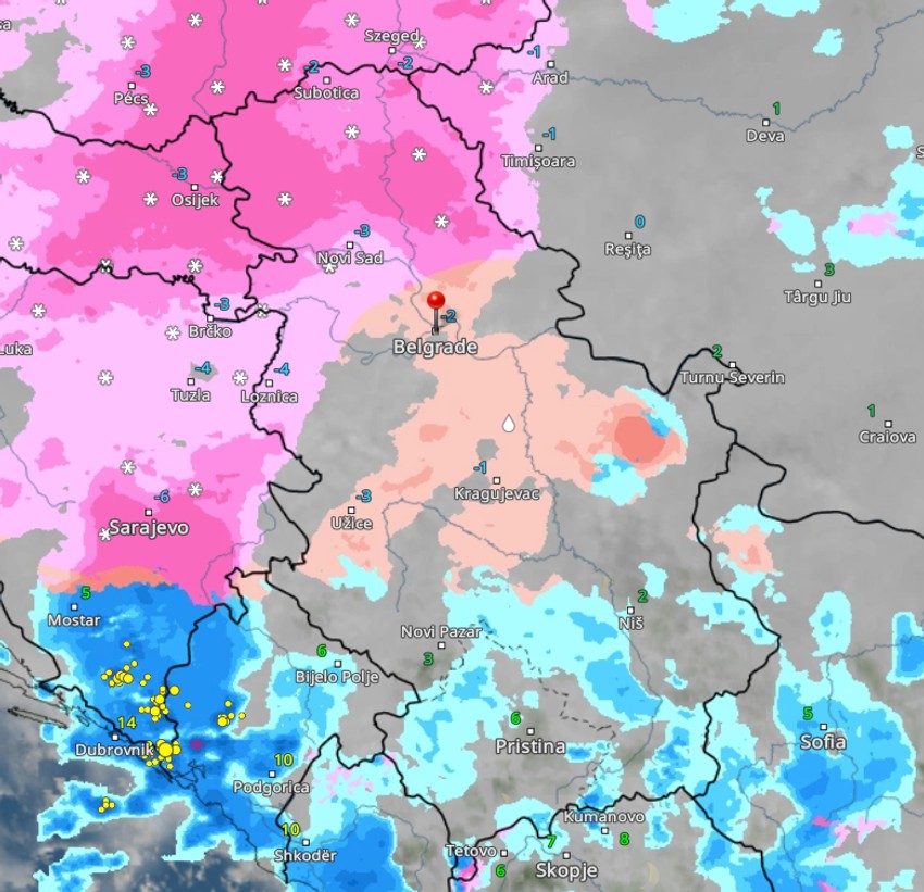 Vremenski radar 2 sata posle ponoći 8 januar