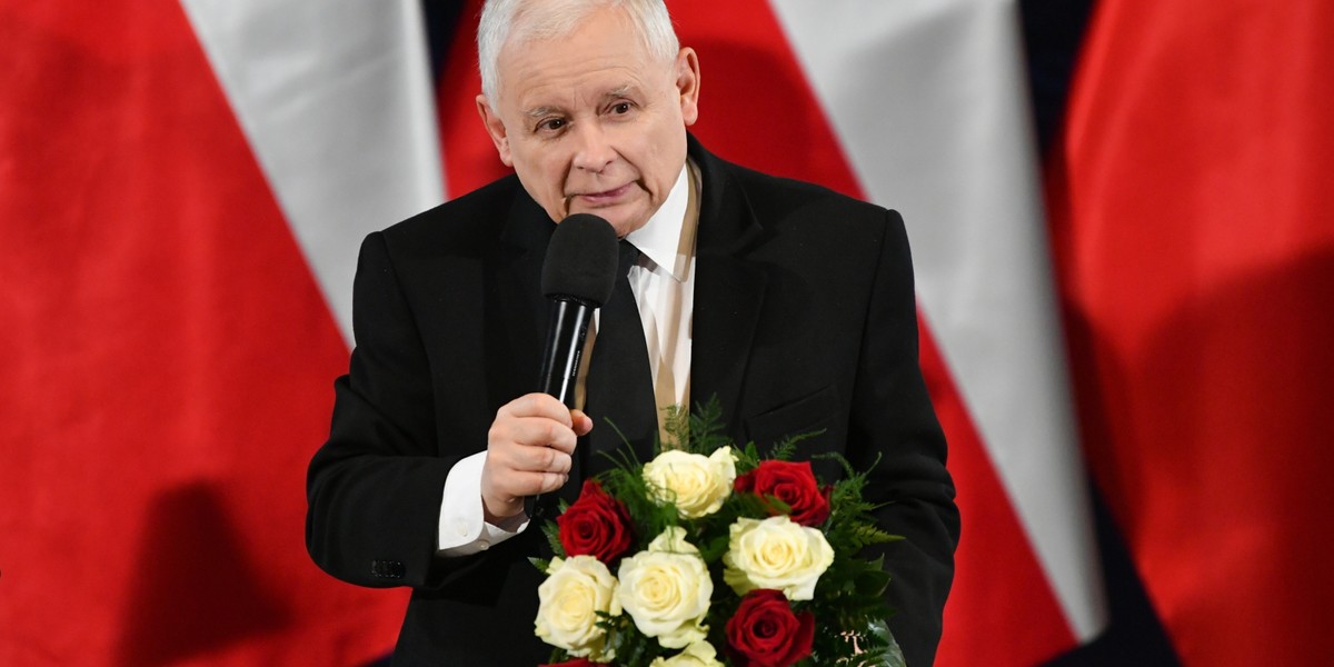  Prezes PiS Jarosław Kaczyński podczas spotkania ze zwolennikami ugrupowania w  Chojnicach.